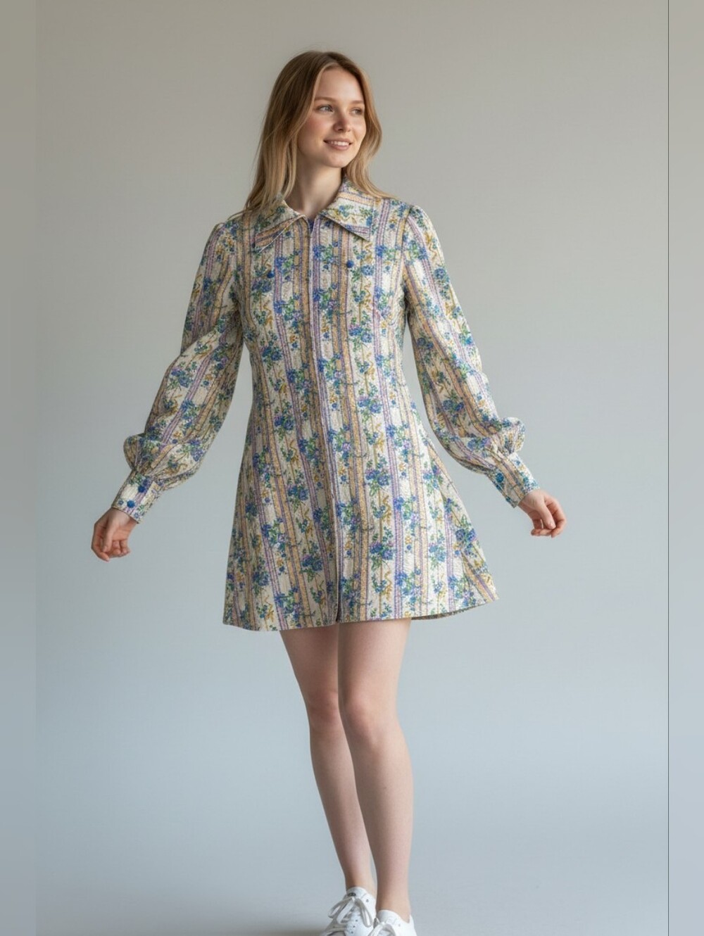 Vintage Handmade Floral Mini Dress S Country Cowgirl French Cottage Retro 60s